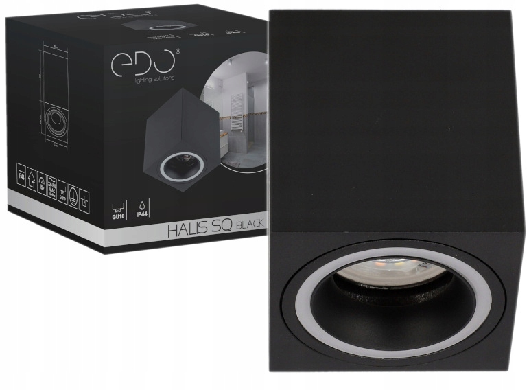 Oprawa Natynkowa Halogenowa Tuba Kwadrat GU10 Czarna, Biały Pierścień Edo