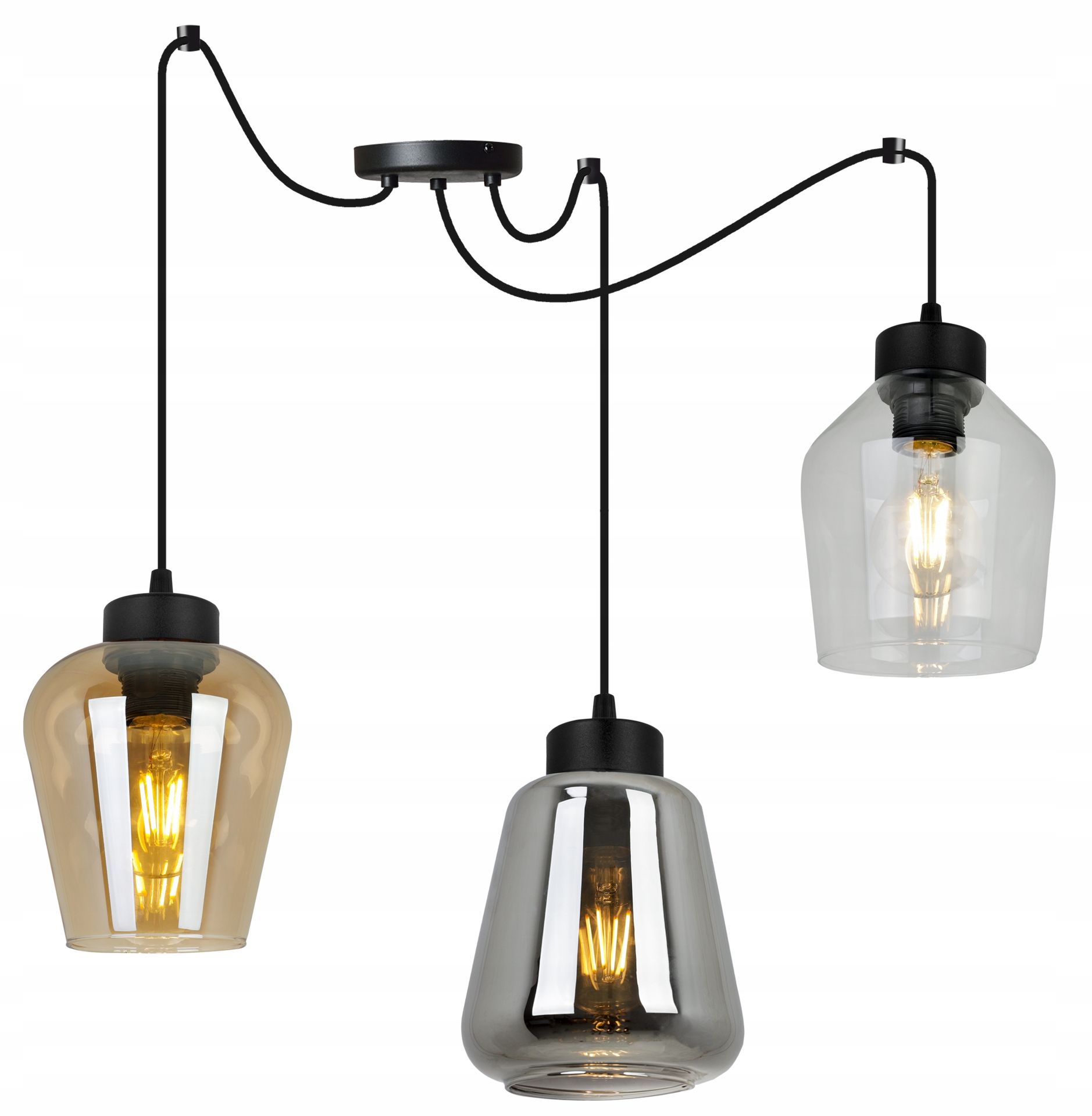 Lampa sufitowa wisząca żyrandol 3xe27 szkło wybór koloru i kształtu klosza