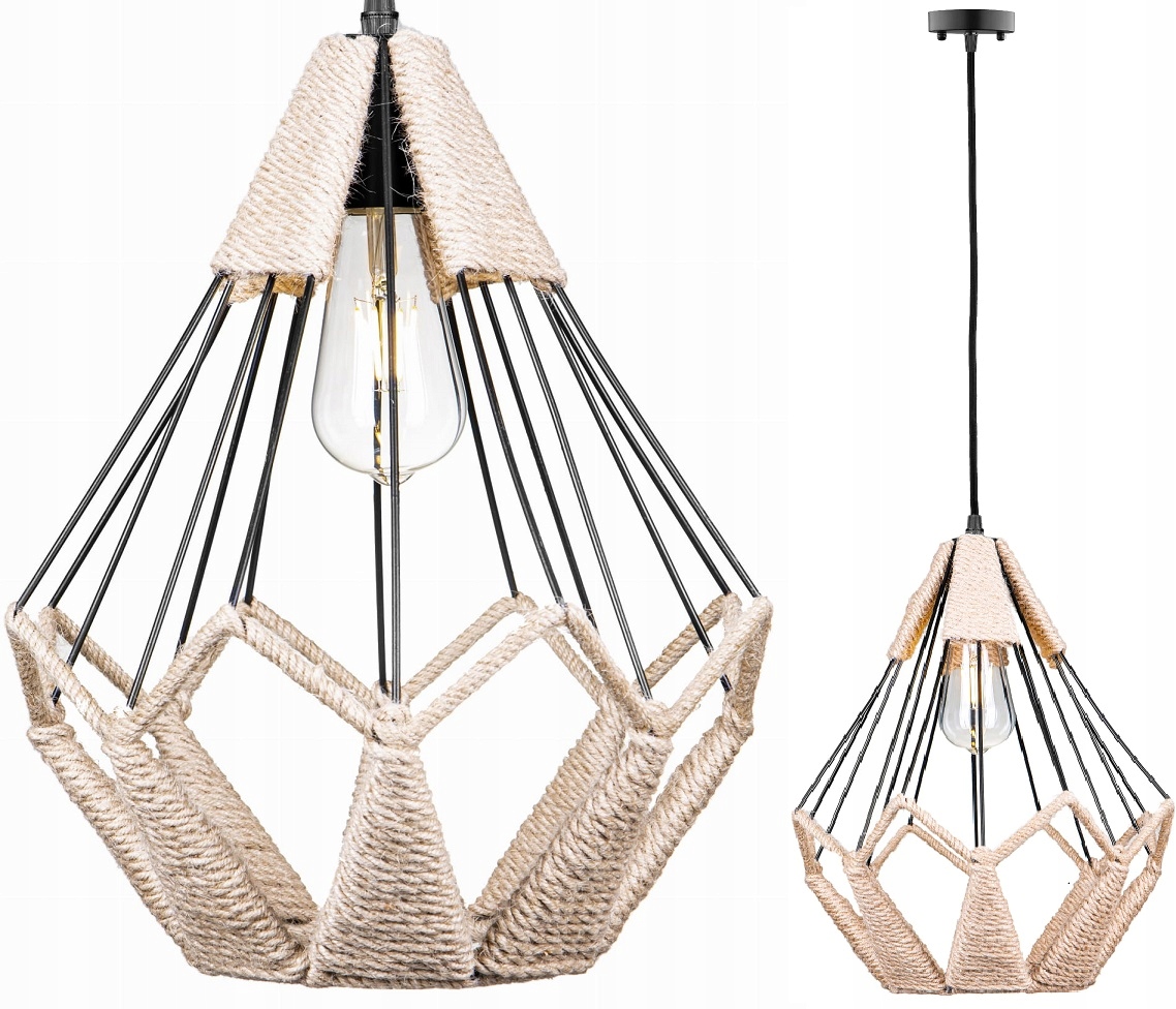 Lampa wisząca diament druciana Geo Boho duża sznur