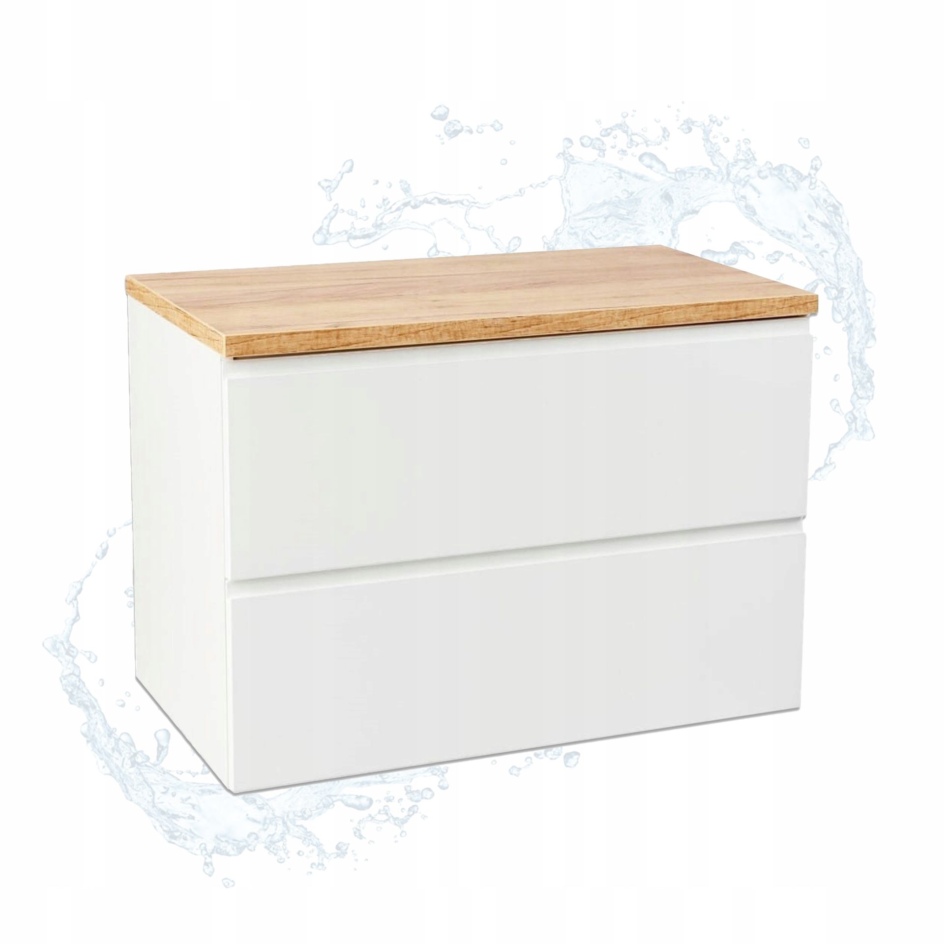 Komoda Szafka Łazienkowa Biała Połysk z Blatem Dąb Złoty 80 x 46 x 50 cm