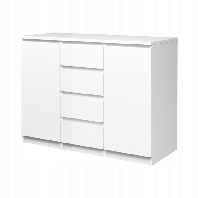 Komoda stojąca nowoczesna biały wysoki połysk 2 Drzwi 91 cm x 121 cm Naia