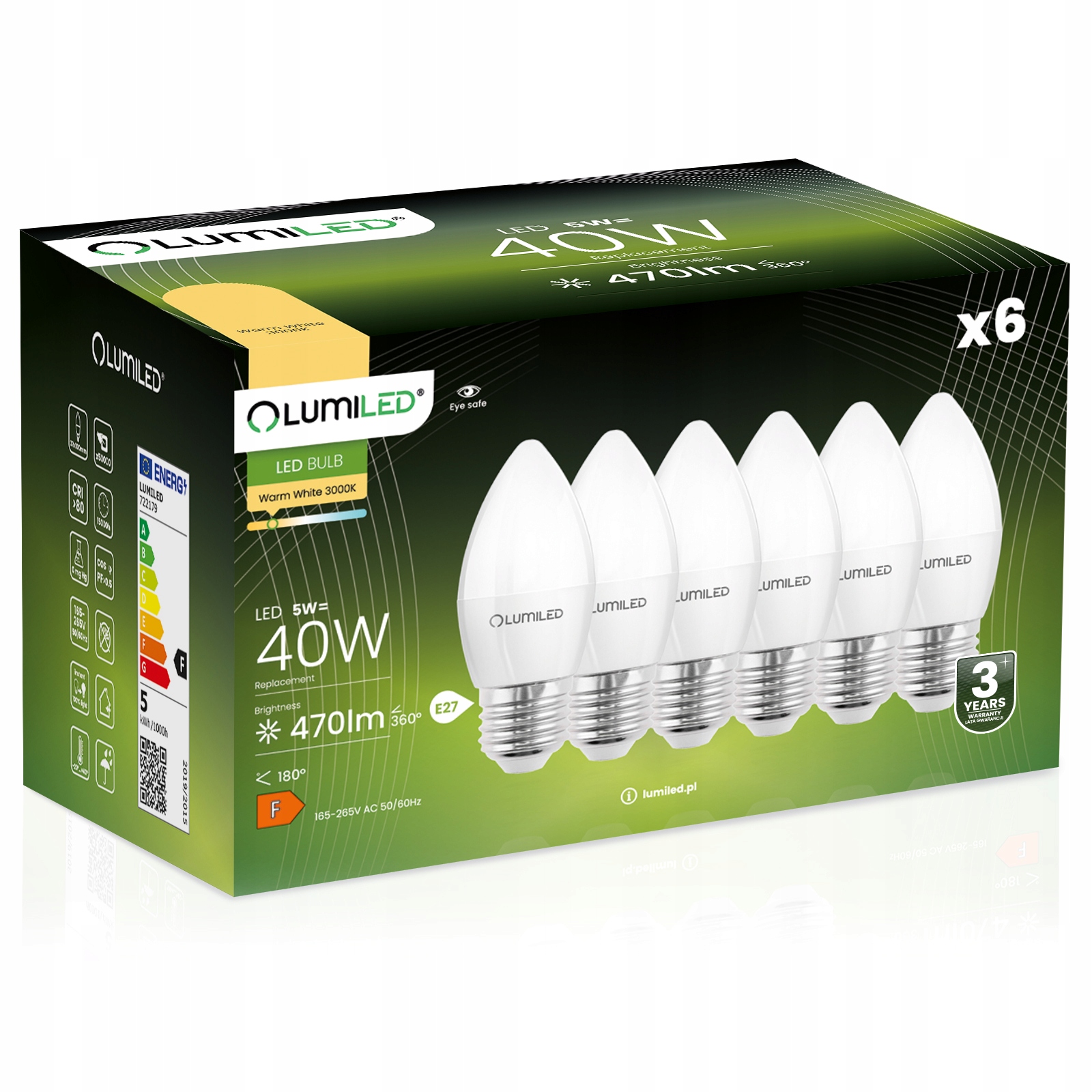 6x Żarówka Led E27 Świeca 5W 40W 3000K Ciepła Biała Świeczka CCD Lumiled