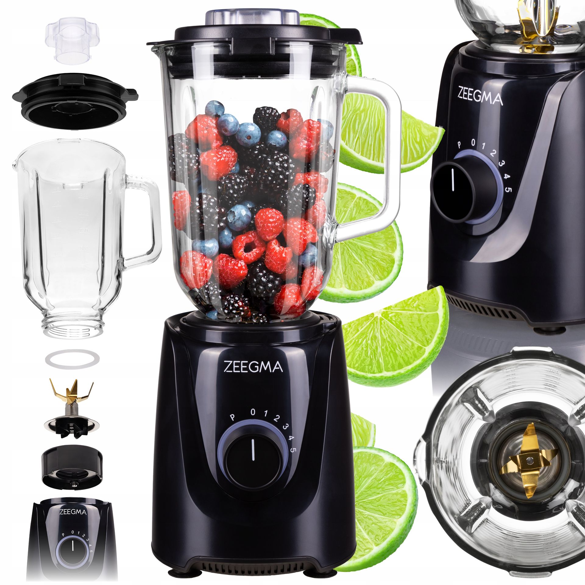 Blender Kielichowy Szklany 1,5L Duży sok warzyw owoców koktajli Kruszy Lód