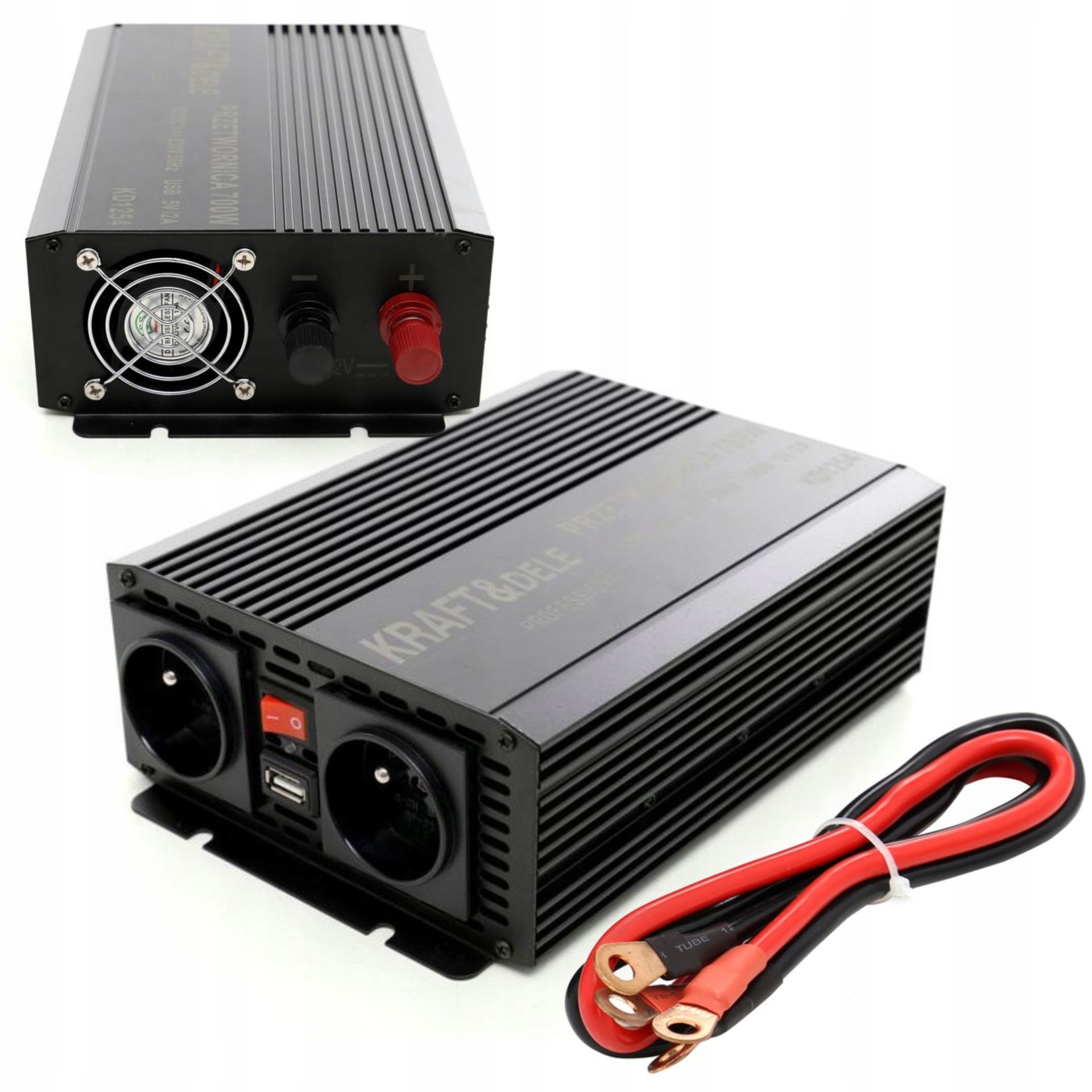 Przetwornica Samochodowa Napięcia 700W/1400W Dc/ac 12V 230V Komputer Kraft