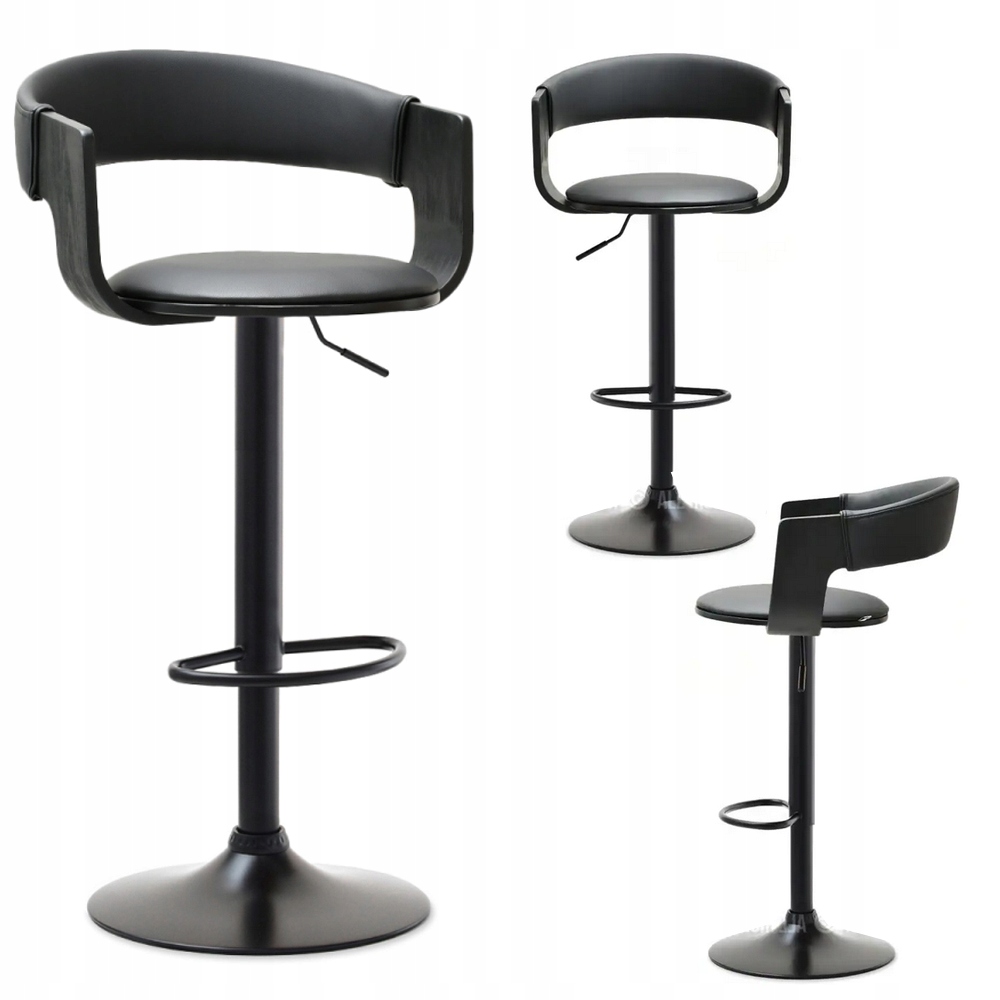 Regulowany Hoker Z Oparciem Nr 35 Z Czarnego Drewna I Czarnej Skóry Eko