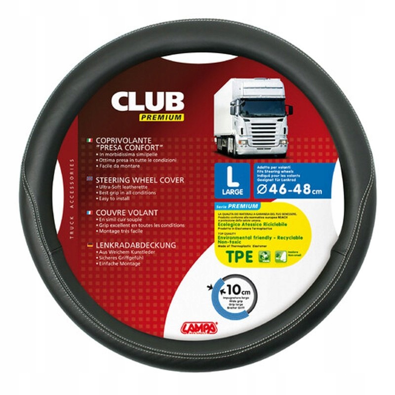Pokrowiec Kierownicy Tir Club Czarny 46-48 L Skóra