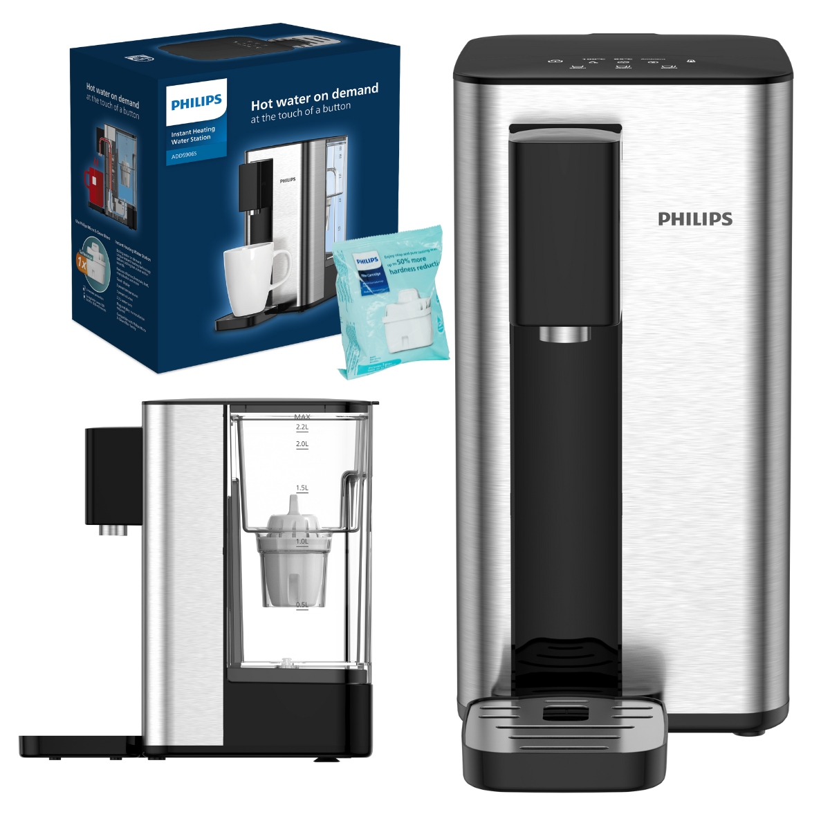 Dystrybutor wody na blat Philips ADD5906S, woda gorąca i pokojowa filtr