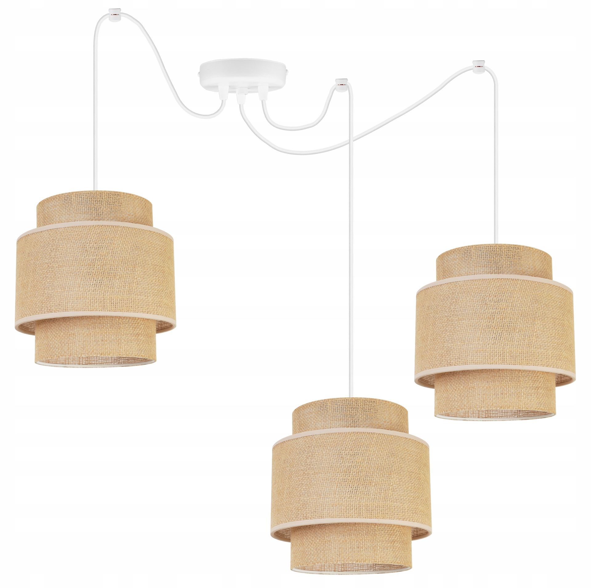 Lampa Sufitowa Wisząca Żyrandol Potrójna Pająk Loft Abażur Boho Juta