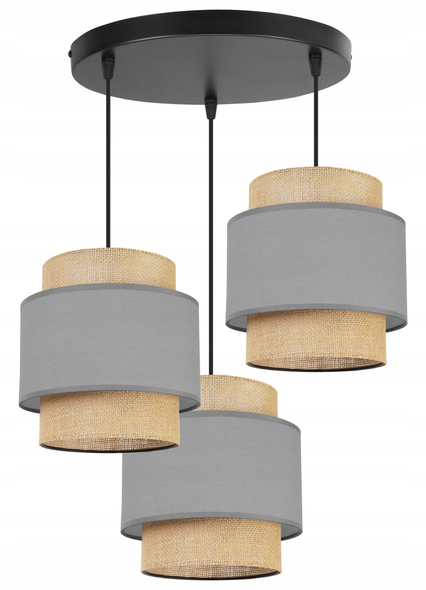 Lampa Sufitowa Wisząca Żyrandol Potrójna Abażur Boho Juta Nowoczesny