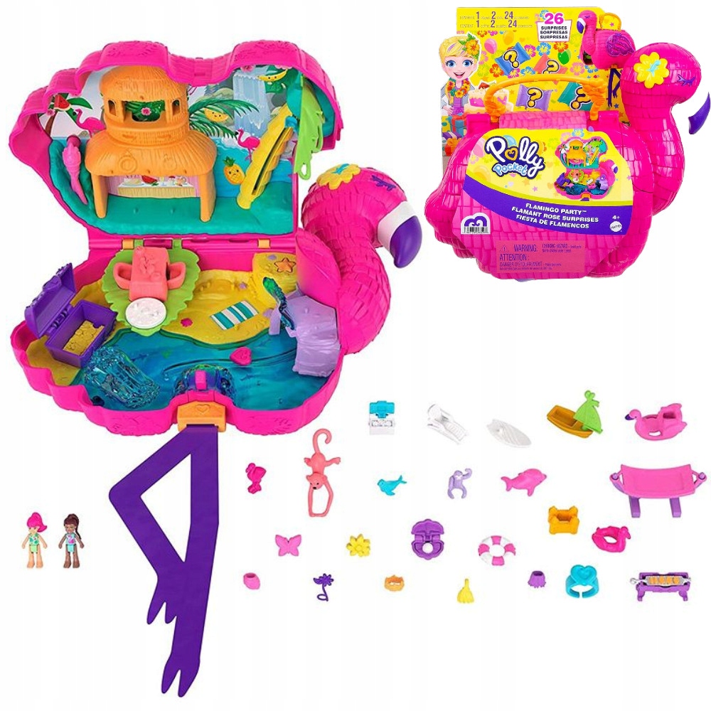 Polly Pocket Zestaw Walizka Flaming Z Basenem 26 Niespodzianek 2 Lalki