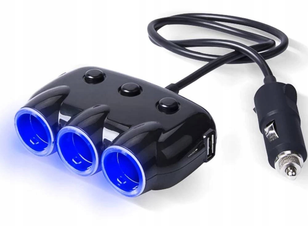 Rozgałęźnik gniazda zapalniczki z włącznikami 2 Usb 3.1A C09
