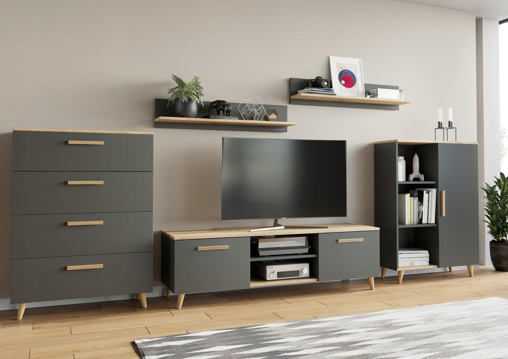 Meblościanka Oslo 3 artisan-antracyt komoda półka Per