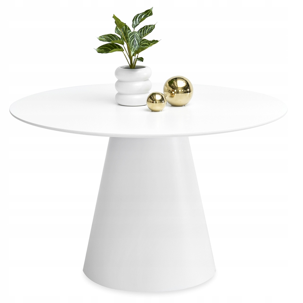 Stół Okrągły Z Mdf Grzybek Na Nodze Stożek Ottawa 120 Lakierowany Biały Mat