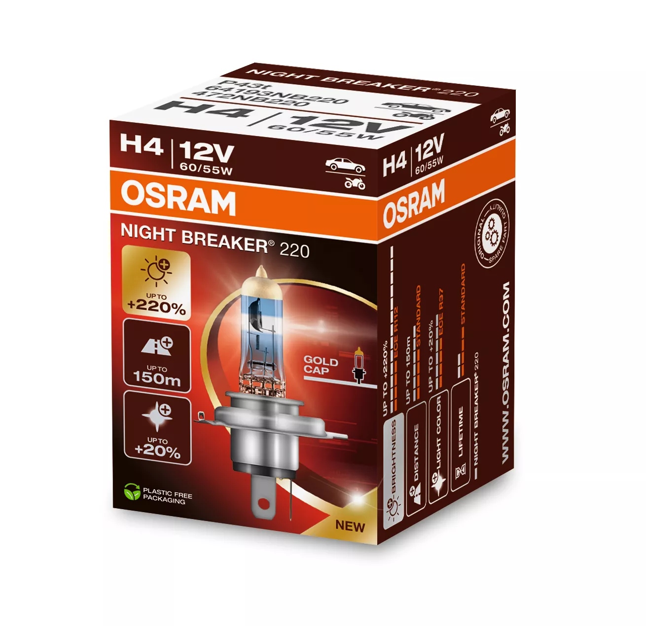 Osram żarówka H4 Night Breaker +220% do +150m +20% bielsze światło