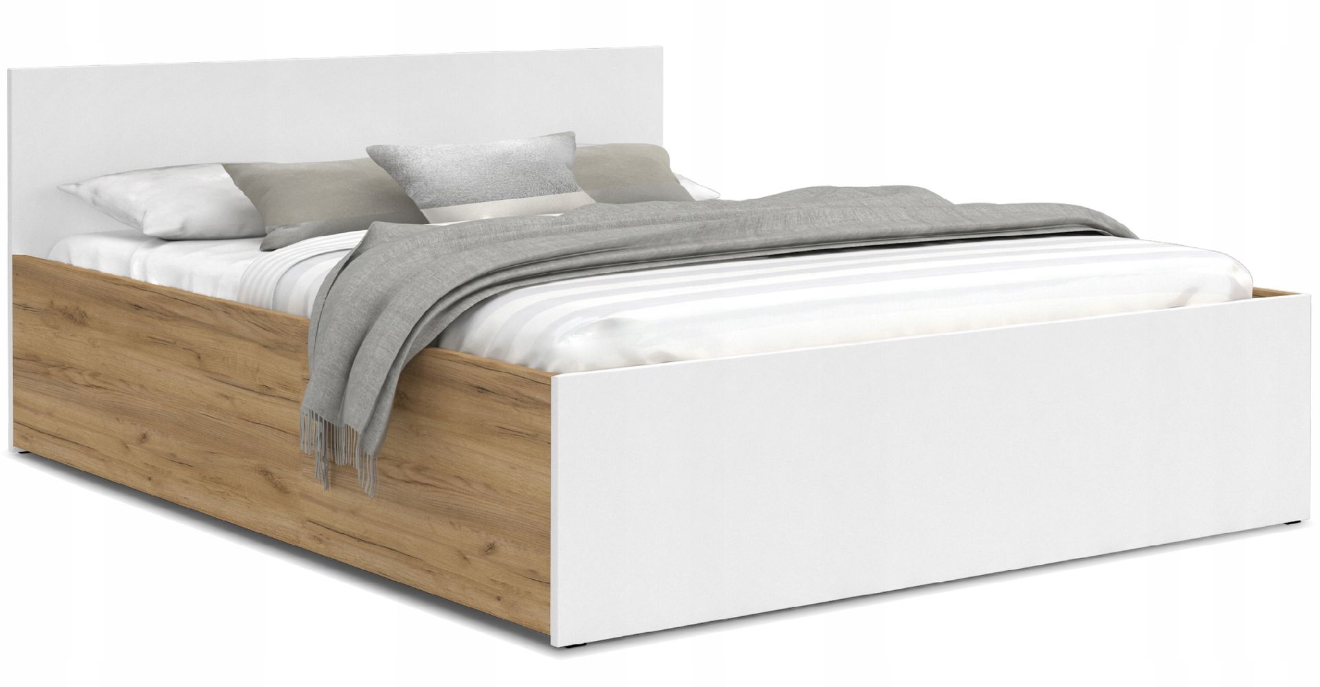 Solidne Łóżko podwójne drewniane Z Pojemnikiem Zagłówkiem 180x200 MIX Kolor