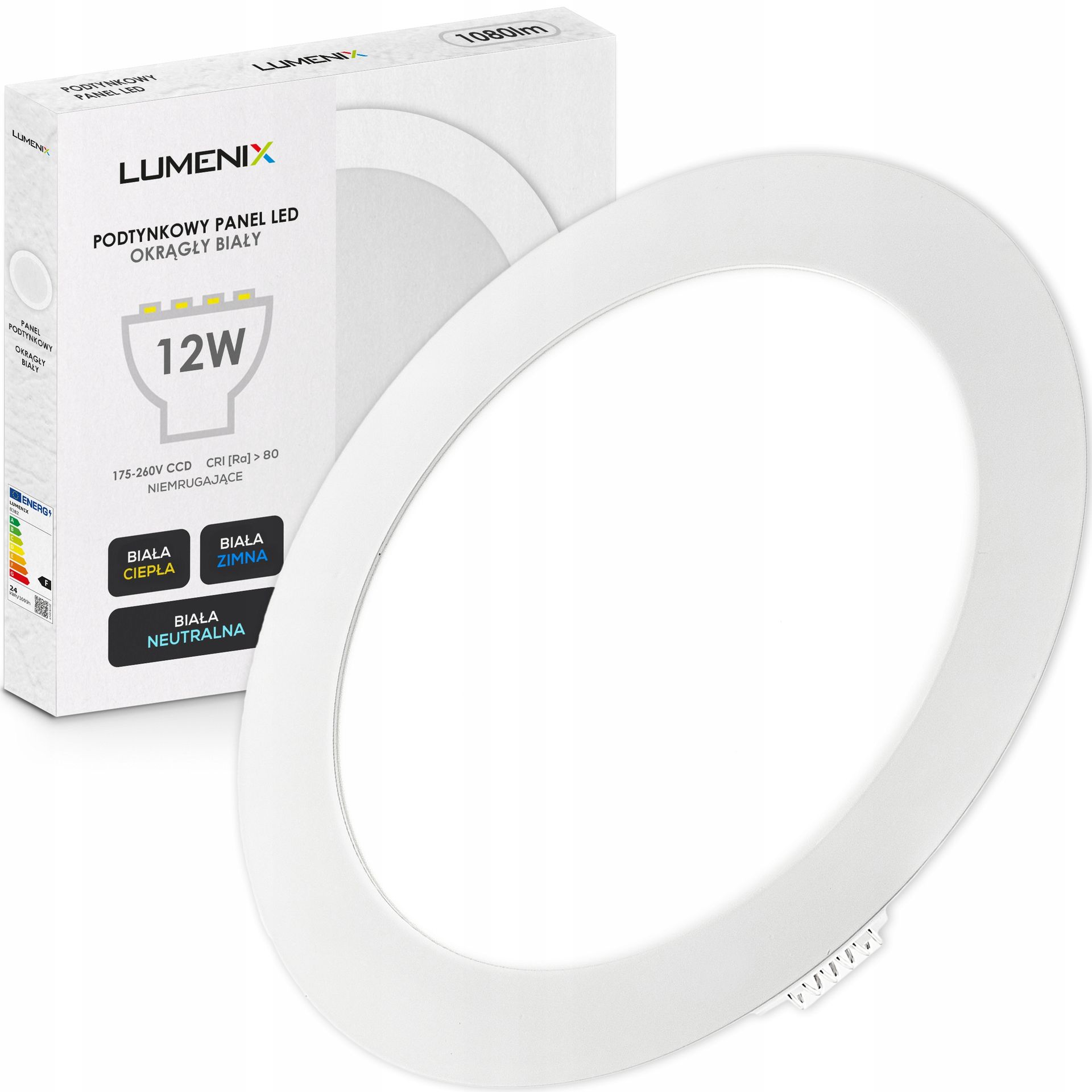 Panel plafon sufitowy Led Podtynkowy Okrągły 12W 1080lm Nie mruga CCD Slim