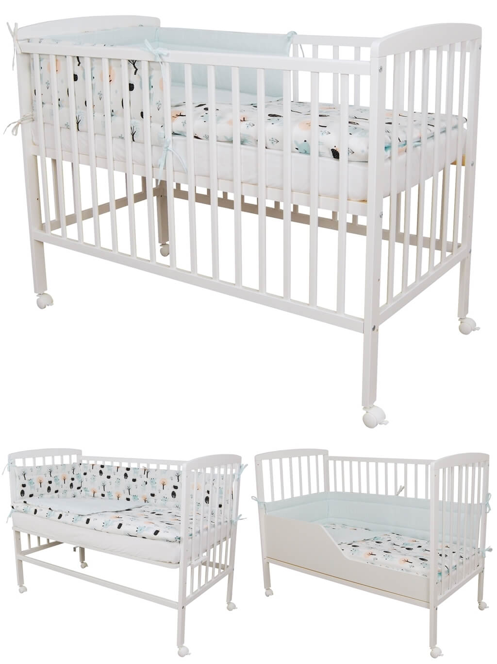 Zestaw łóżeczko dostawne 3w1 Matylda 120x60(66) pościel materac Gryzaki