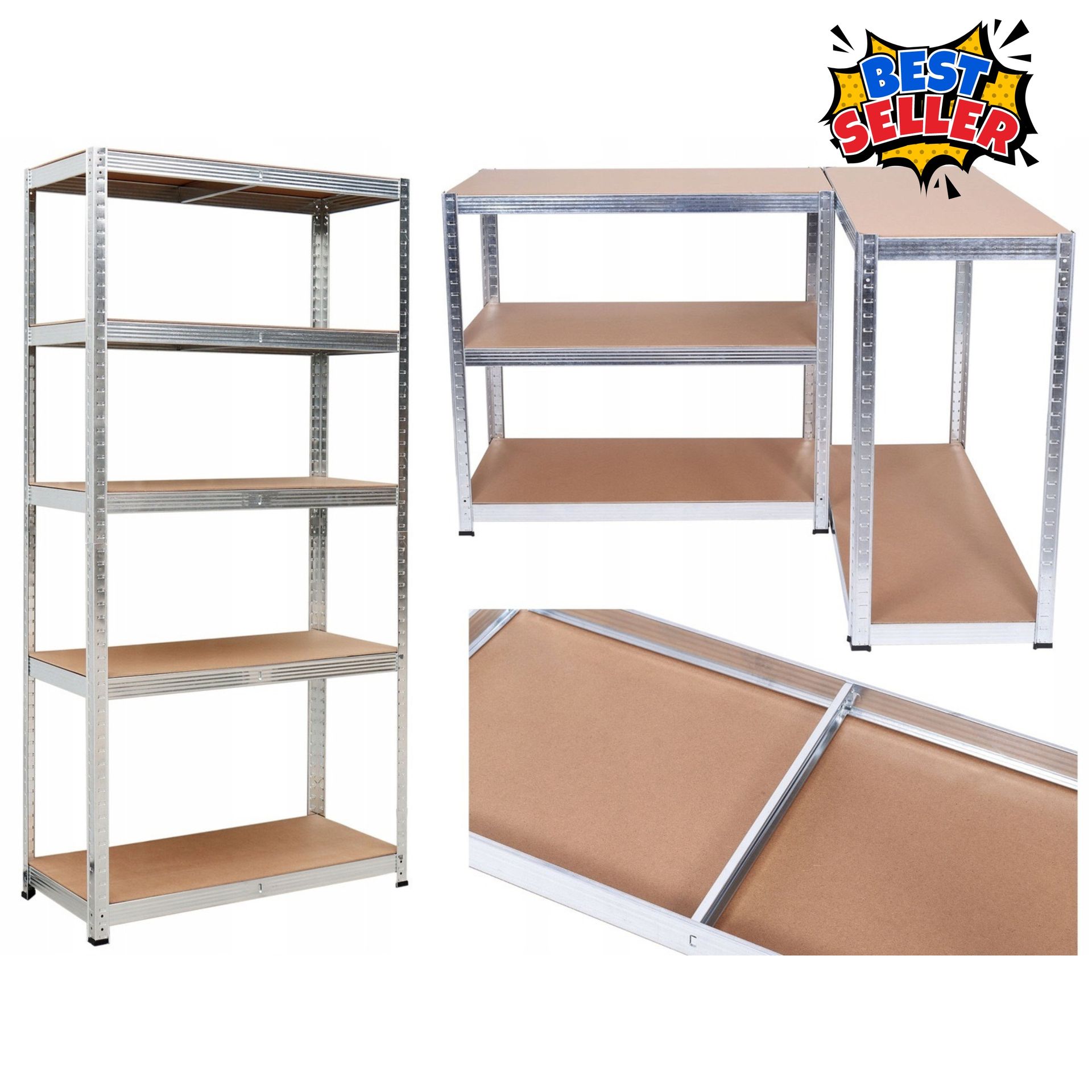 Regał Magazynowy Metalowy Do Garażu Piwnicy Spiżarni Biura Ocynk Mdf 180x90