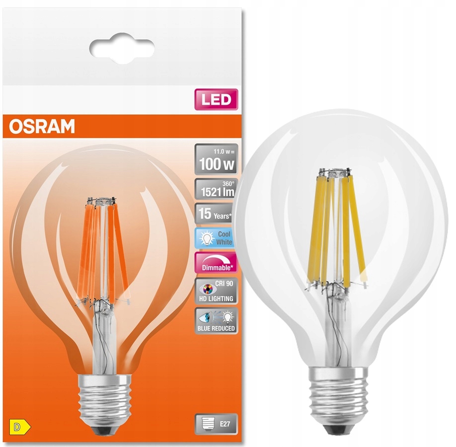 Żarówka Osram Led kula G95 11W barwa 4000K DIM Biała Zimna