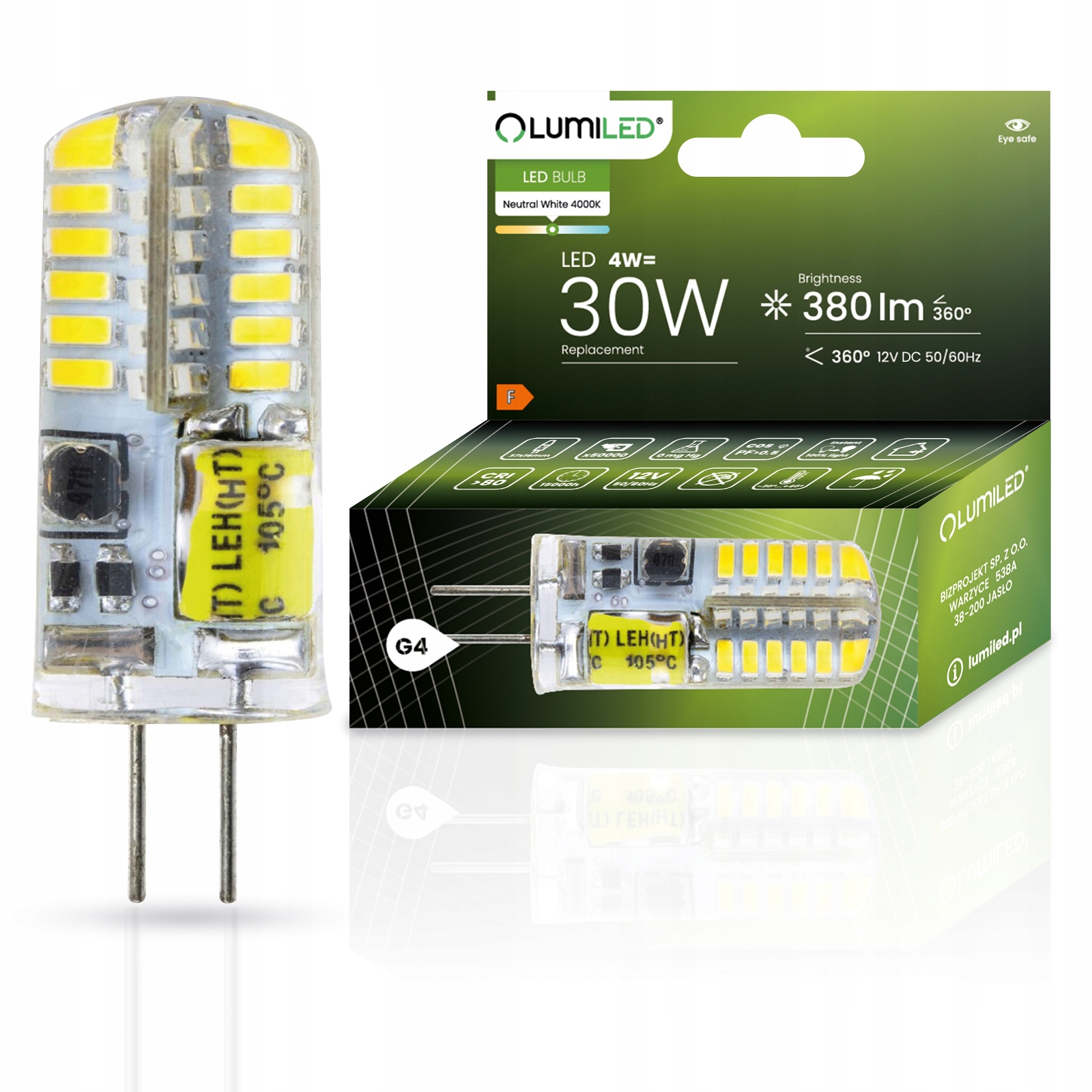 Żarówka Led Kapsułka Mini G4 4W 30W 4000K Neutralna Barwa 12V Smd Lumiled