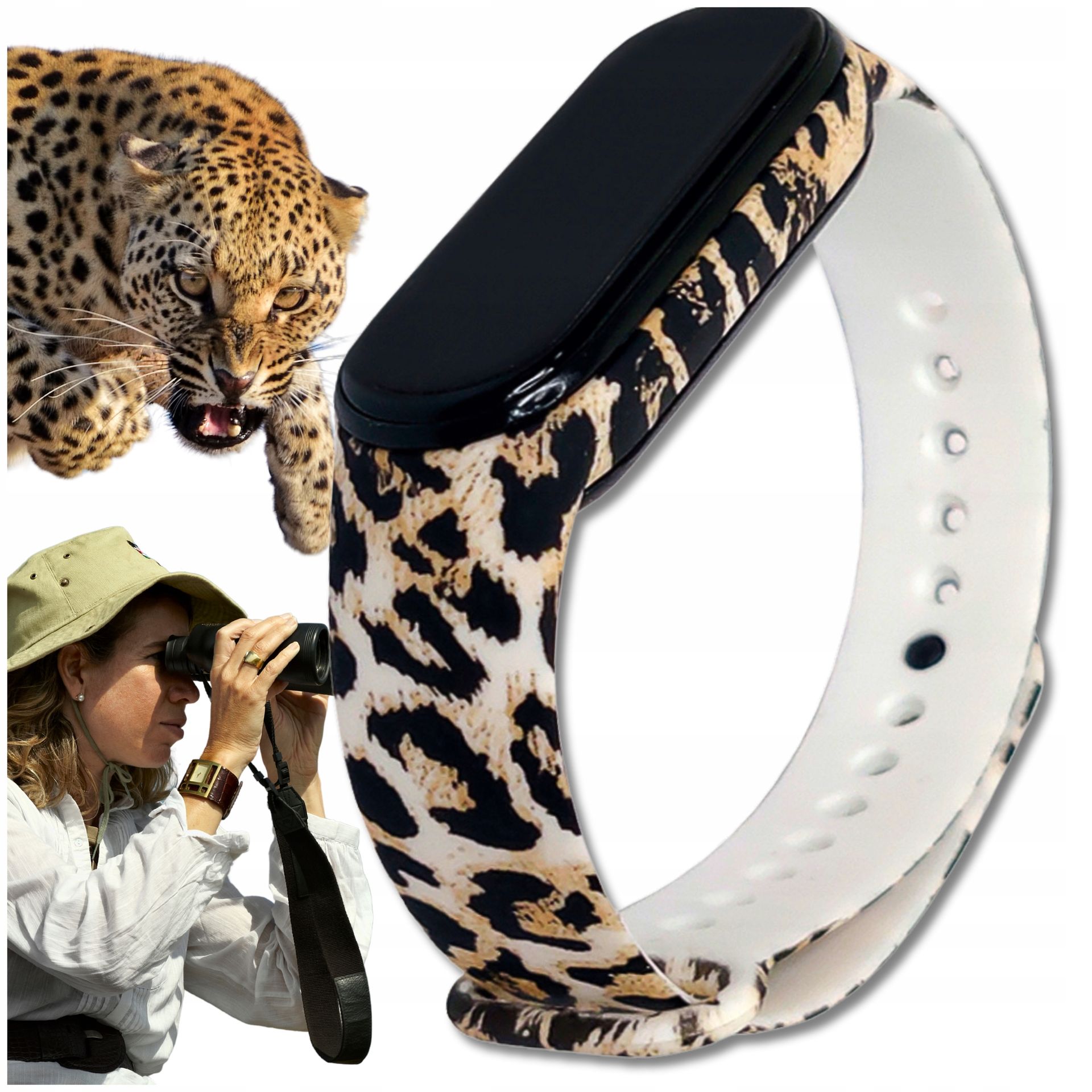 Pasek opaska do xiaomi mi band 5 6 7 panterka gumowa mocne zapięcie