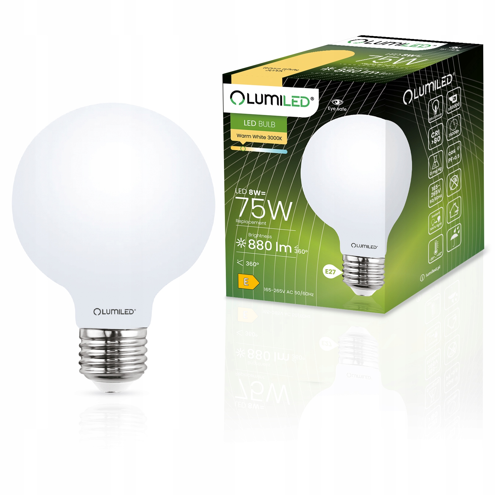 Żarówka Lumiled 8W 75W 3000K 880lm E27