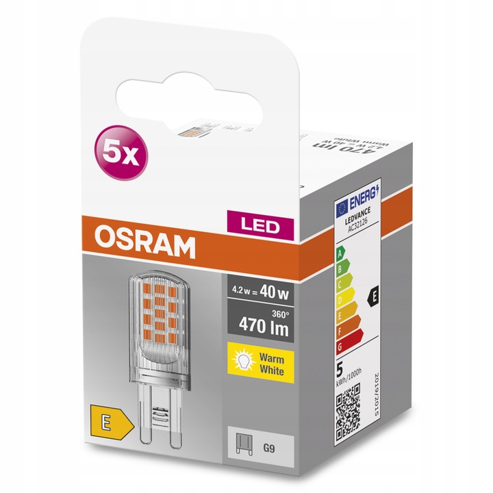 Osram Żarówki 5x Led kapsułka Pin 4.2W 2700K 230V G9