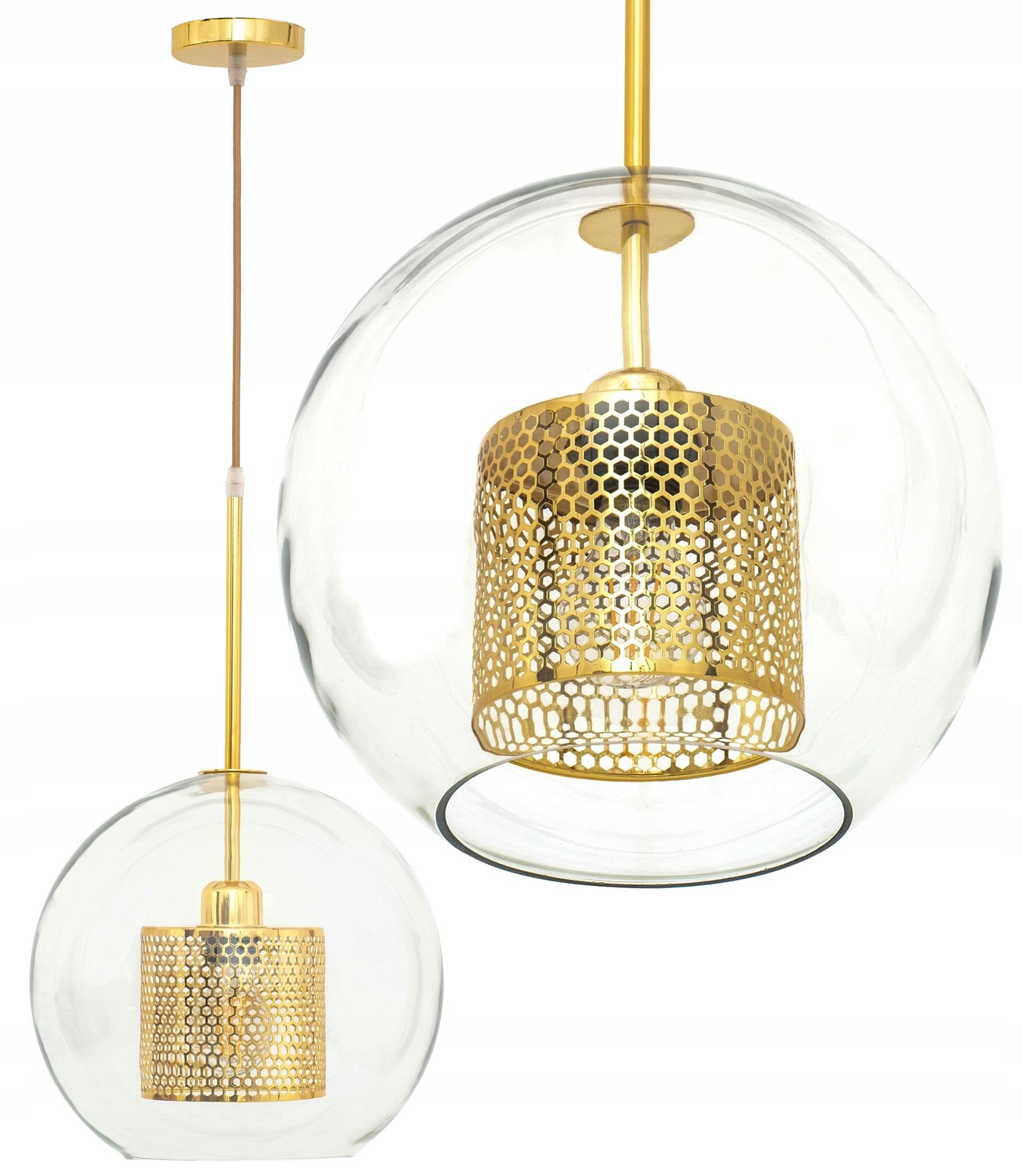 Lampa Wisząca Sufitowa Szklana Złota Loft 30cm