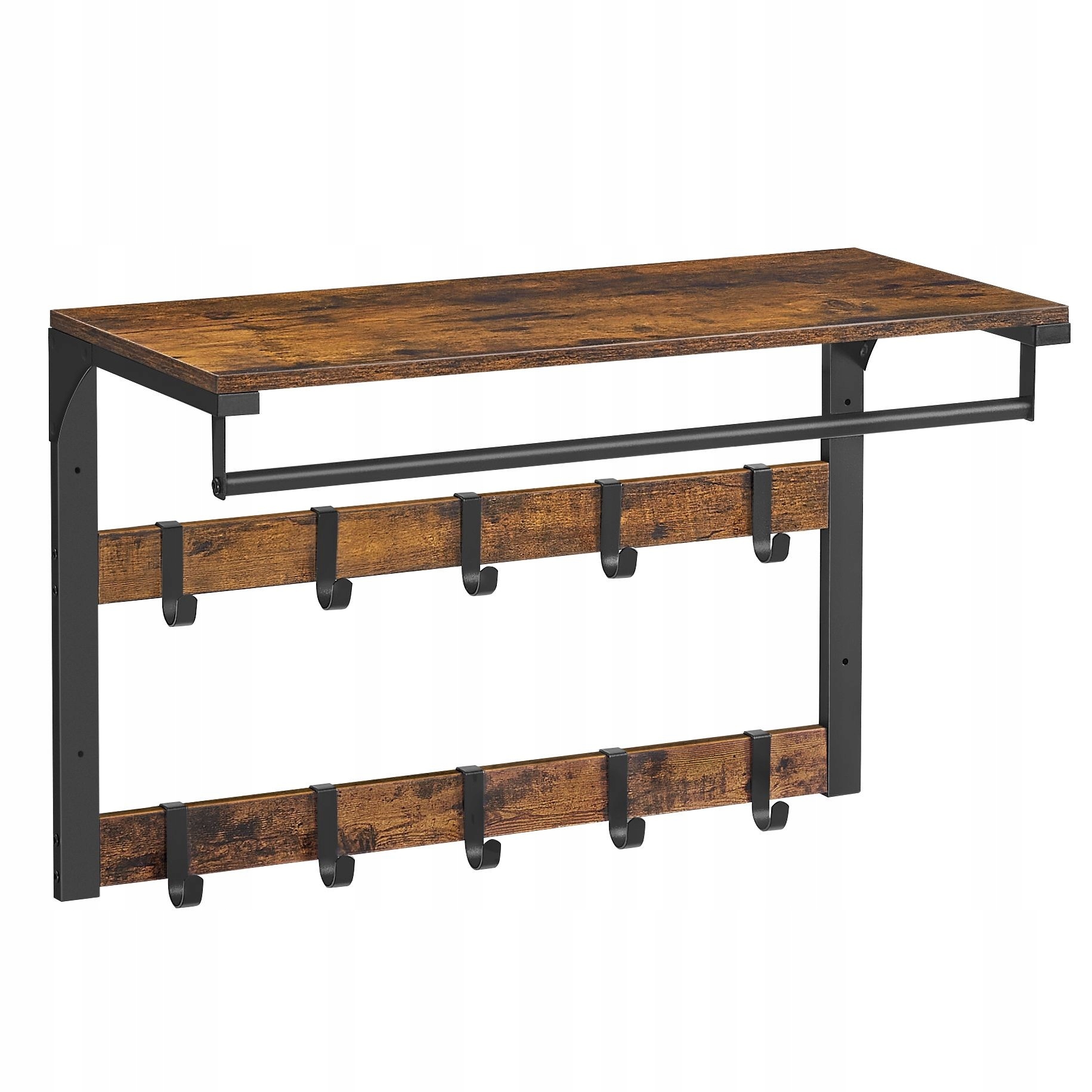 Półka ścienna duży wieszak na ubrania 10 haków szyna rustykalny loft