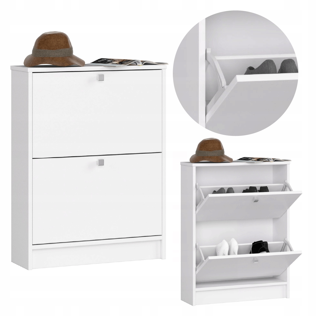 Szafka na buty 60 cm do przedpokoju komoda wąska 2 drzwi regał Biała
