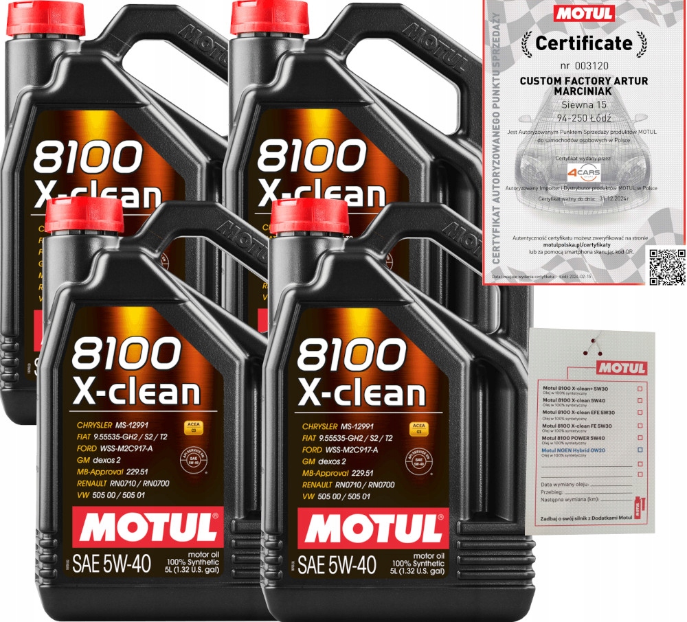 Motul 8100 X-clean 5W40 C3 20L Vw 505 00/ 505 01 Gm DEXOS2 Zawieszka
