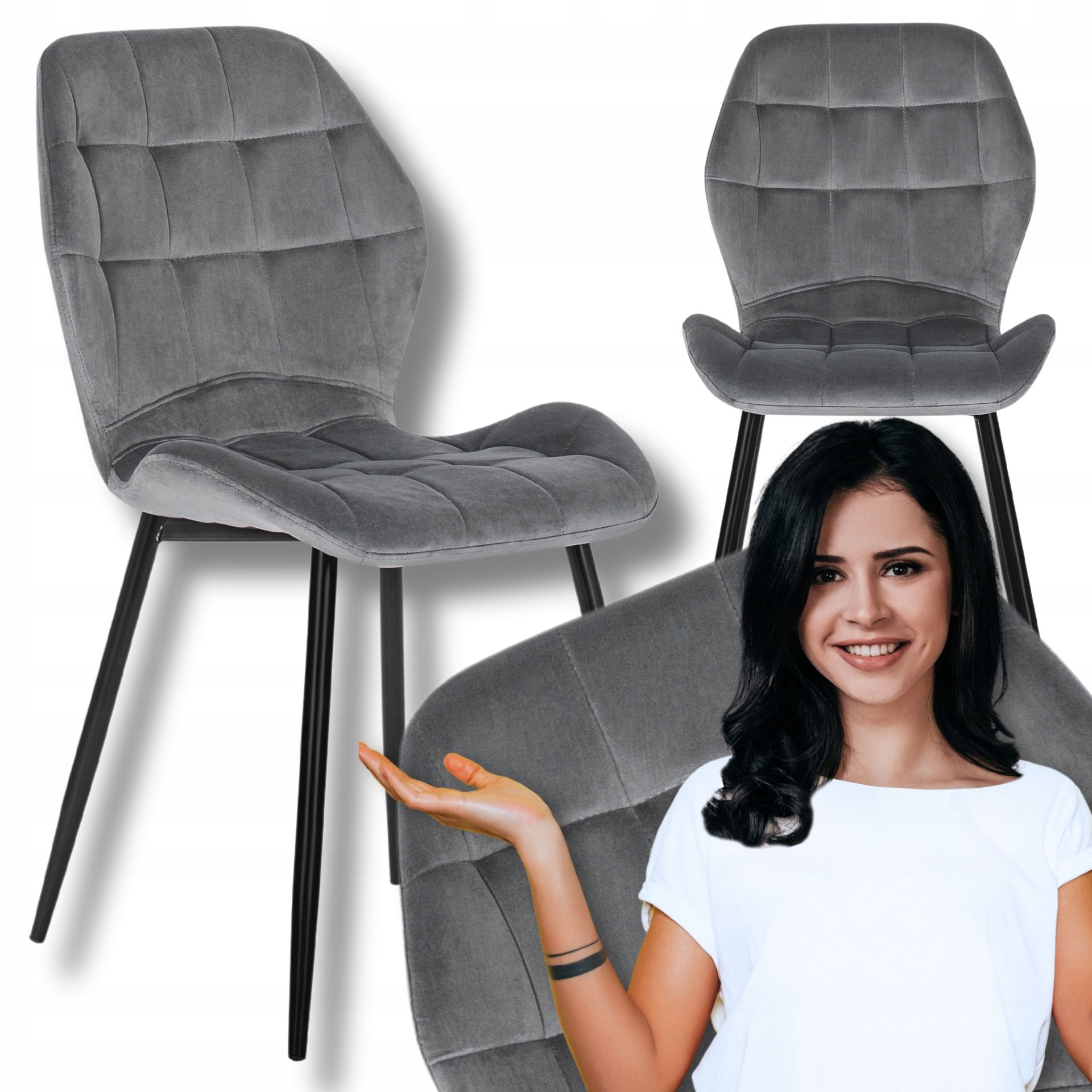 Krzesło Tapicerowane Welurowe Do Salonu Jadalni Toaletki Loft Lucky Szare