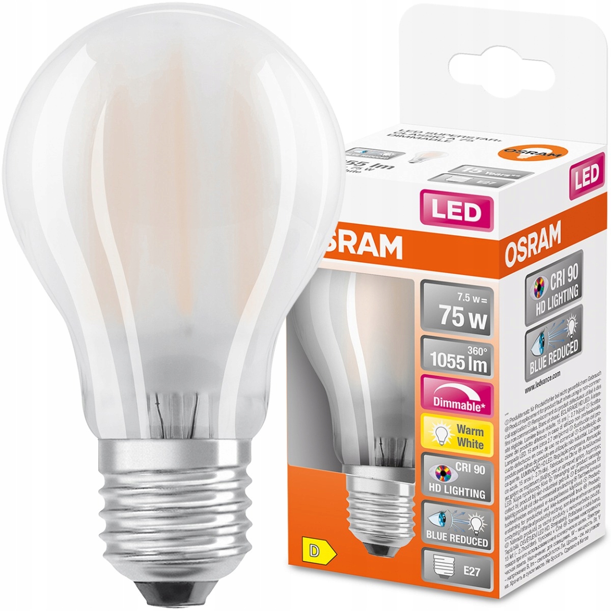 Żarówka Led E27 A60 7,5W 2700K Ściemnialna Osram