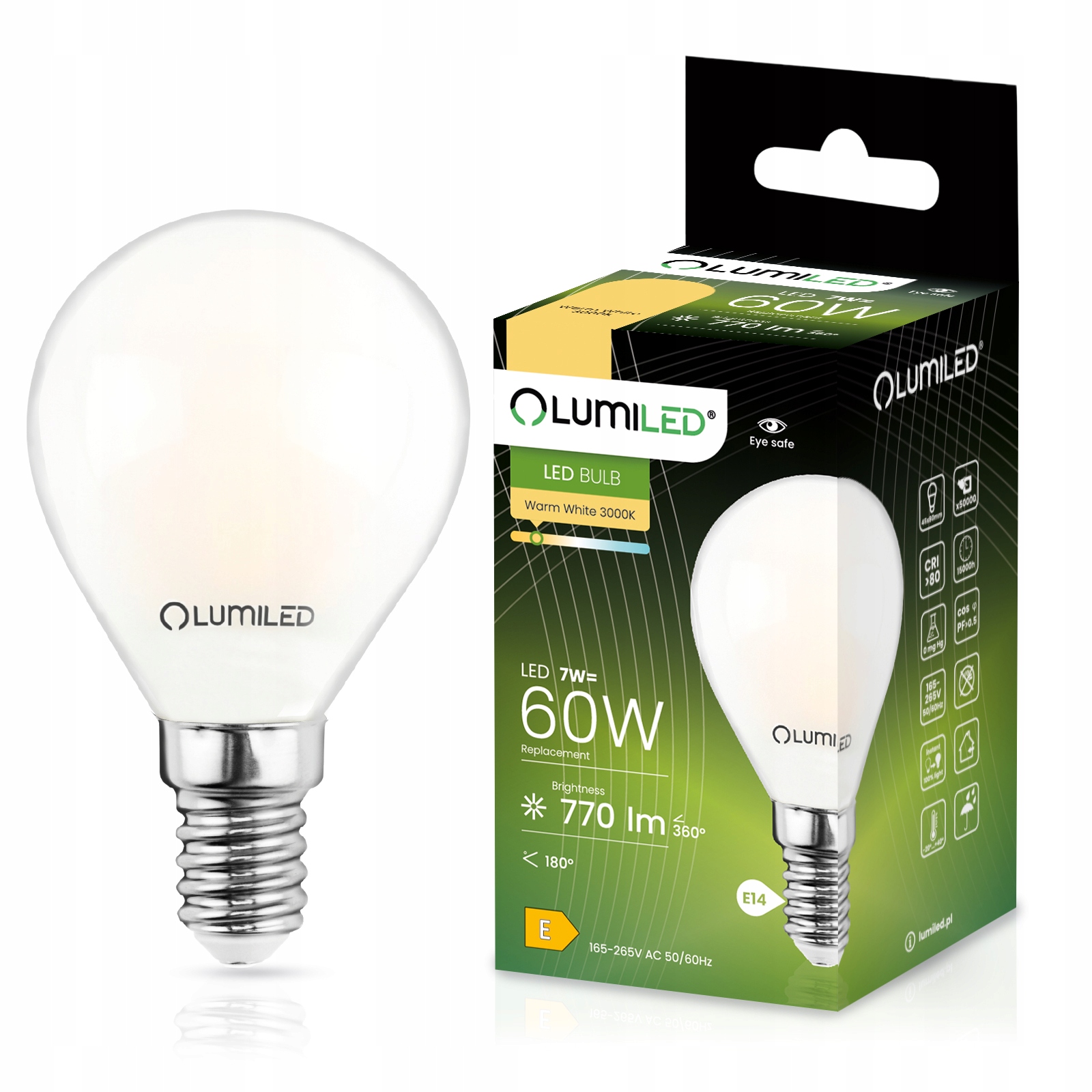 Żarówka Led E14 7W =60W 3000K Ciepła Biała 770LM 360ST P45 Filament Mleczna