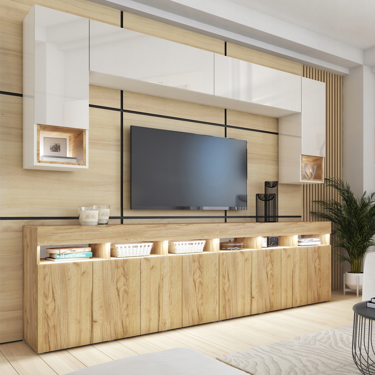 Meblościanka meble do salonu biały craft Premium