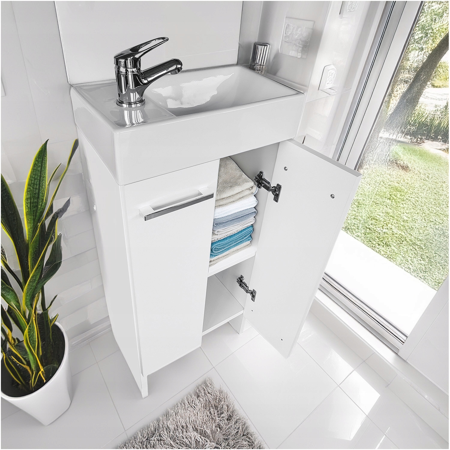 Mała praktyczna szafka stojąca z ceramiczną umywalką lewa/prawa łazienka Wc