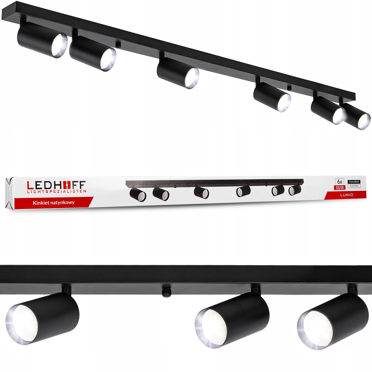 Lampa sufitowa czarna Kinkiet Ścienny regulowany 6x GU10 Spot do salonu