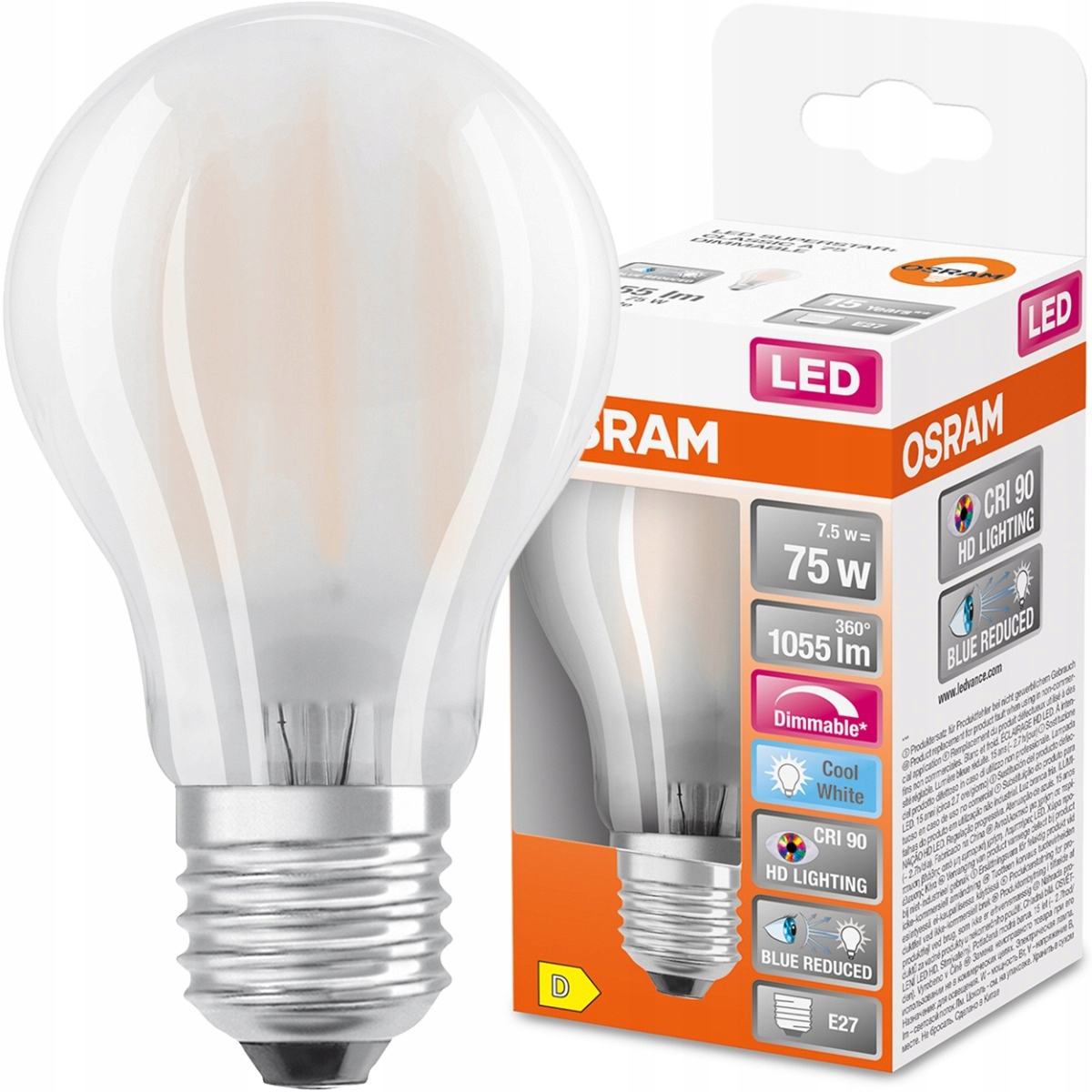 Żarówka Led E27 A60 7,5W 4000K Ściemnialna Osram