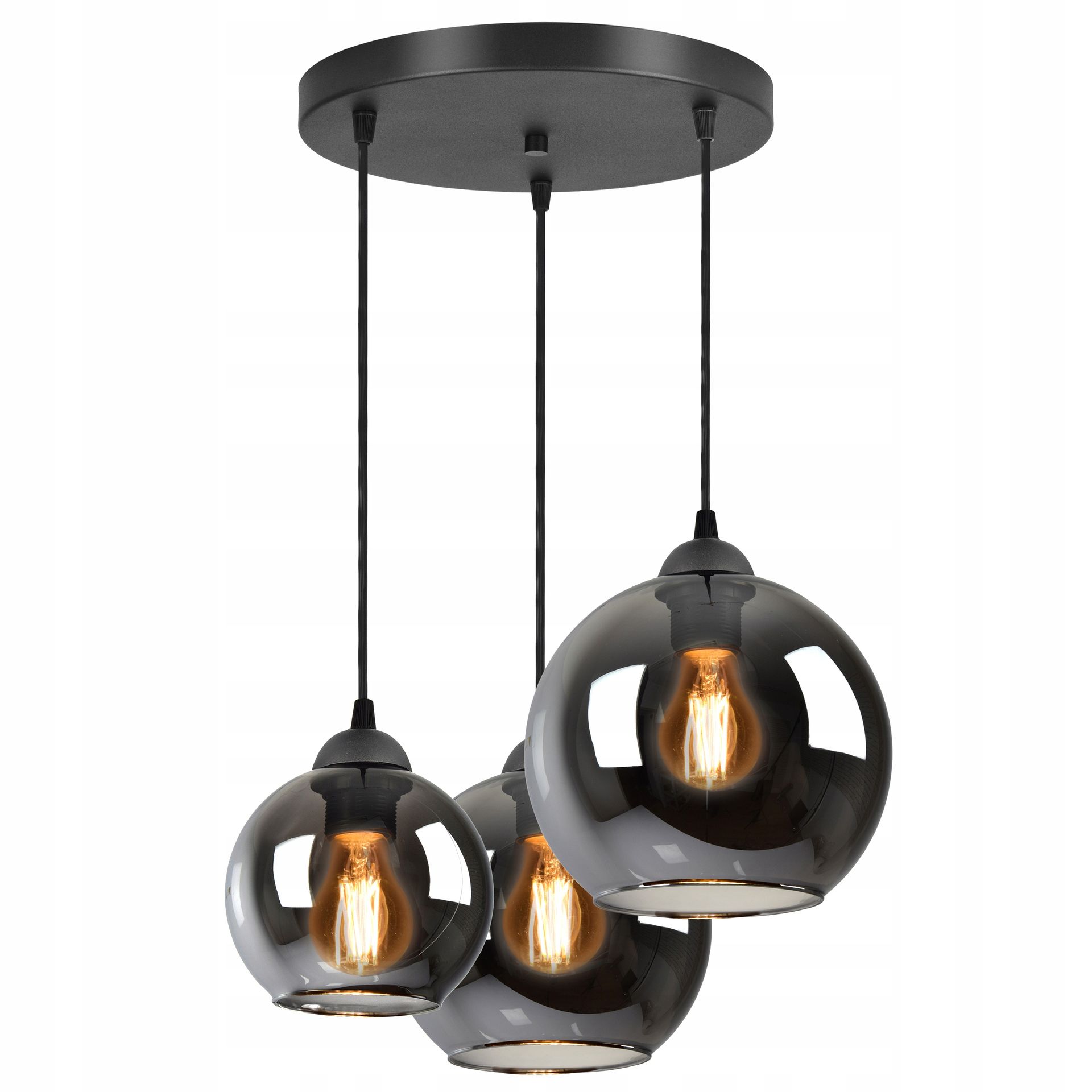 Lampa Żyrandol Trzy różne szklane Kule Grafit E27