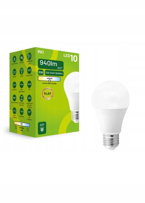 Żarówka Led E27, 10W 940 lm, neutralna (ELA034NW) Inq