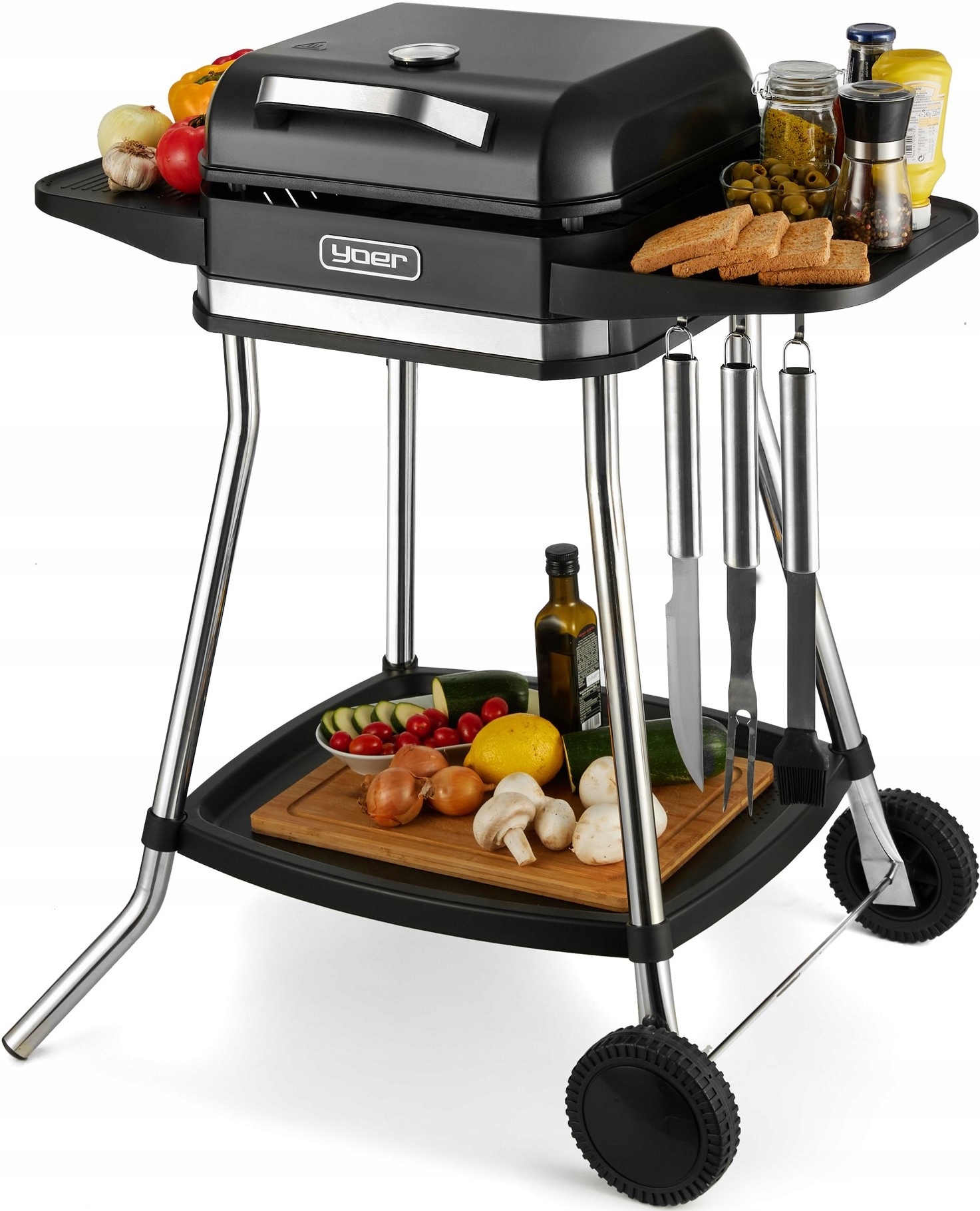Grill elektryczny Ogrodowy Duży 5w1 Stojący Yoer 3050W +Pokrywa +termometr