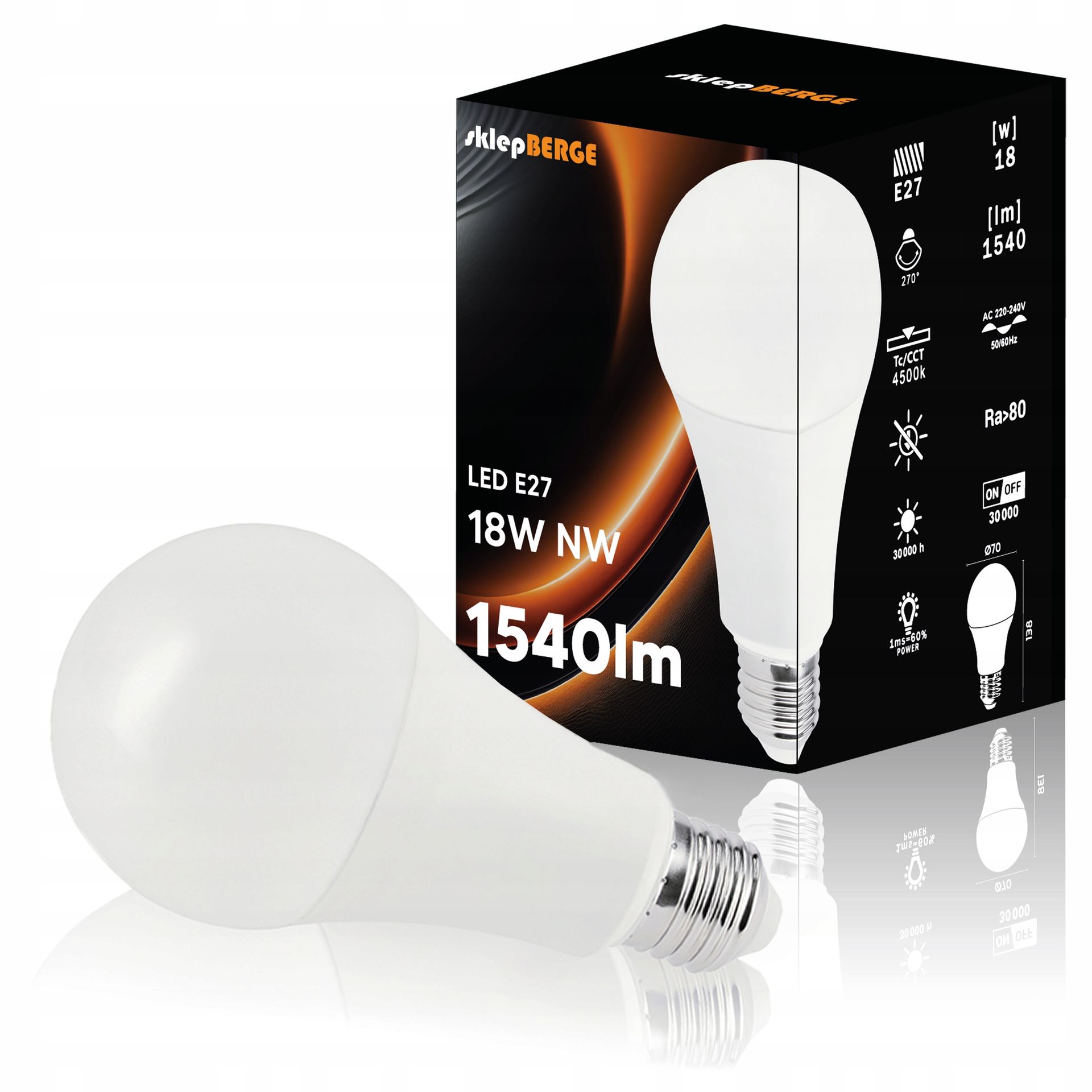 Żarówka Led E27 A70 18W Smd 2835 Barwa Neutralna Energooszczędna Ledowa
