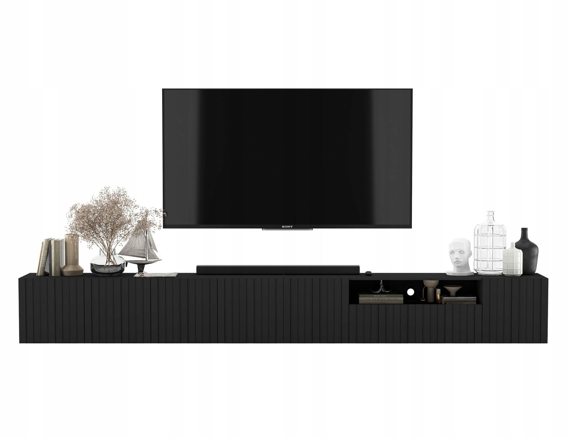 Nowoczesna Wisząca Szafka Rtv Glamour Komoda Rtv Czarny Mat Glamour 300 cm