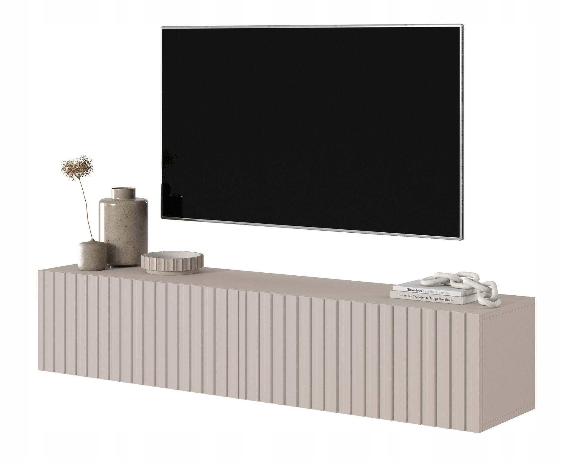 Szafka Rtv Telire 140 cm Szary beż z lamelowym frontem Selsey Design