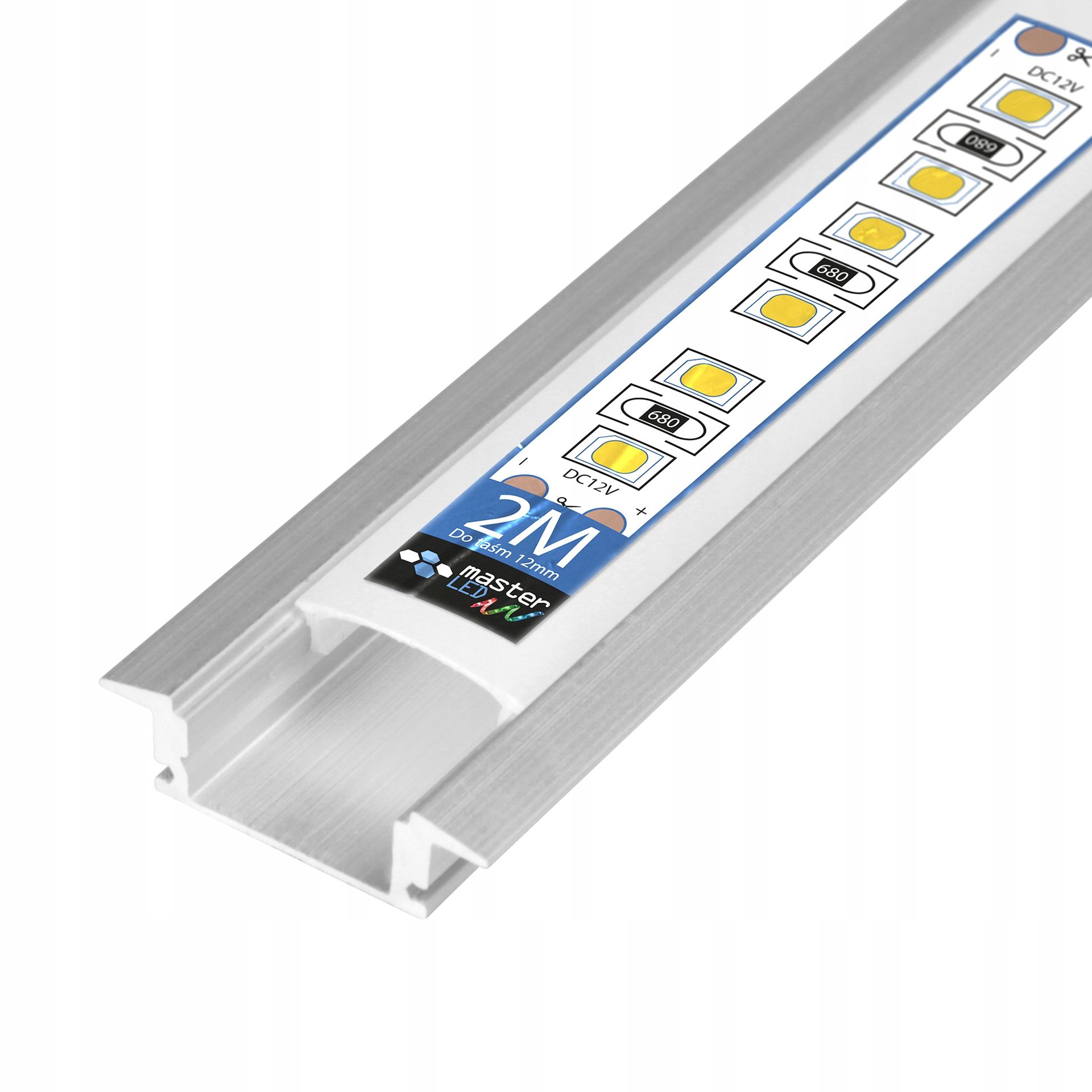 profil Led aluminiowy Taśmy Z Kloszem 2m wpuszczany anodowany klosz