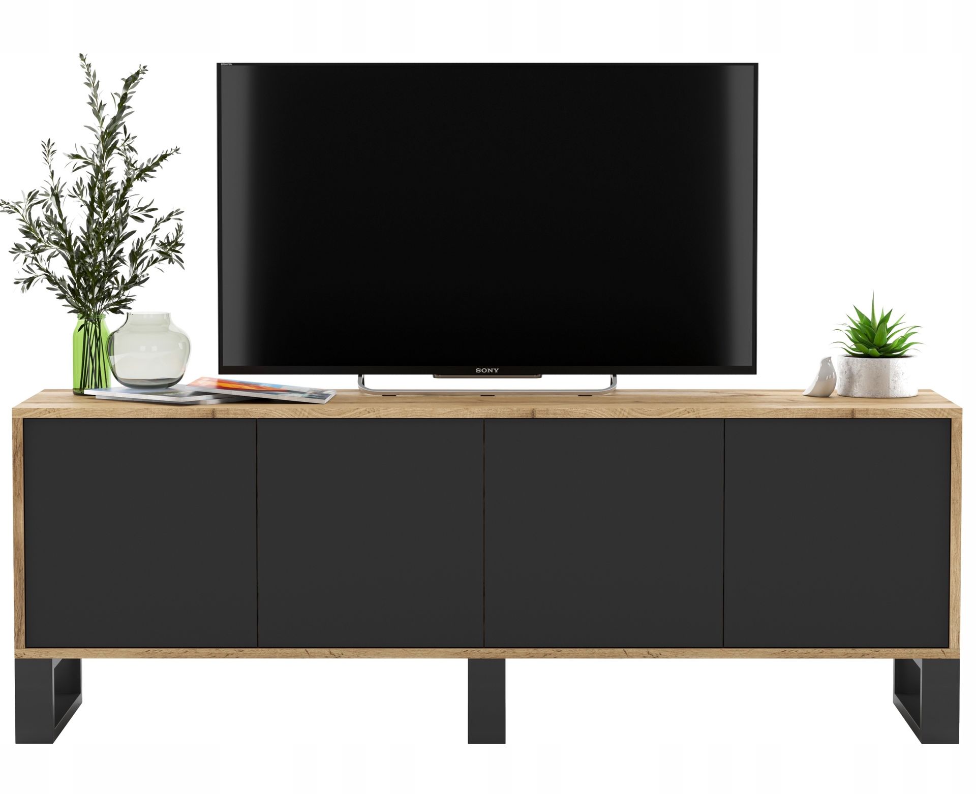 Szafka Rtv Loft Komoda Industrial Wotan czarny Mat