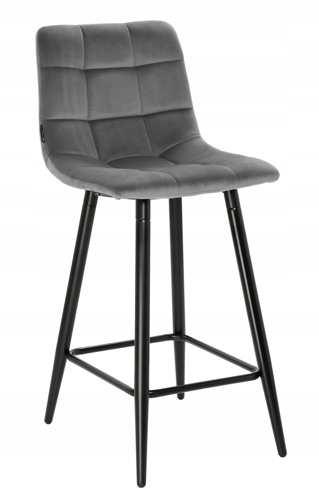 Hoker krzesło barowe stołek barowy tapicerowane welurowe szare Tore 65 cm
