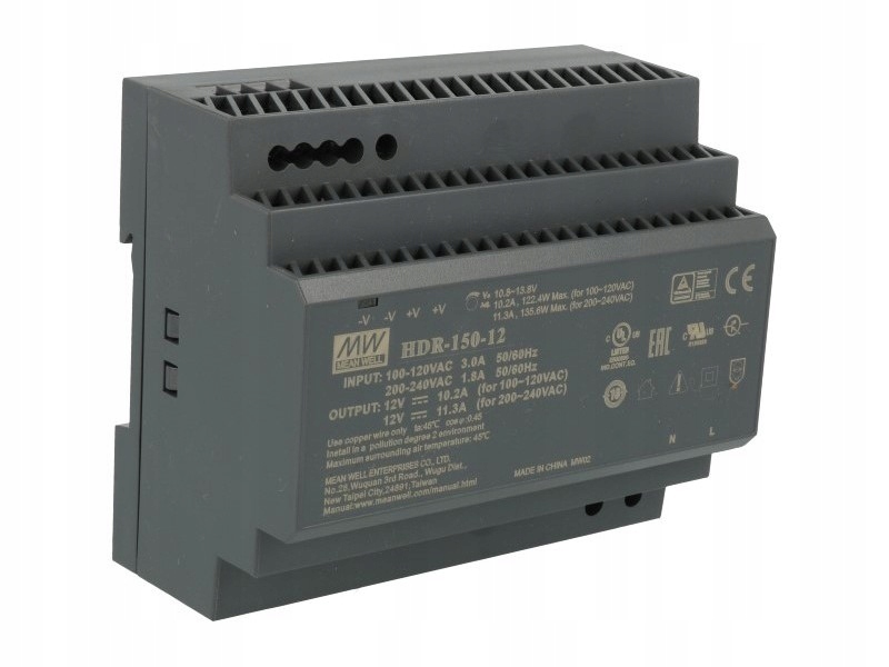 Zasilacz Din Mean Well HDR-150-12 135.6W 12V 11.3A