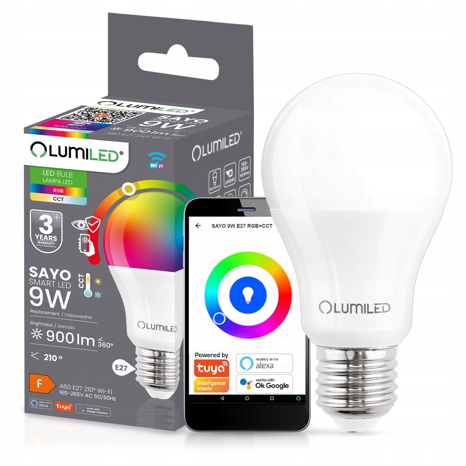Żarówka Led E27 A60 9W 900lm Rgb Cct Ściemnialna Tuya WiFi Smart Lumiled