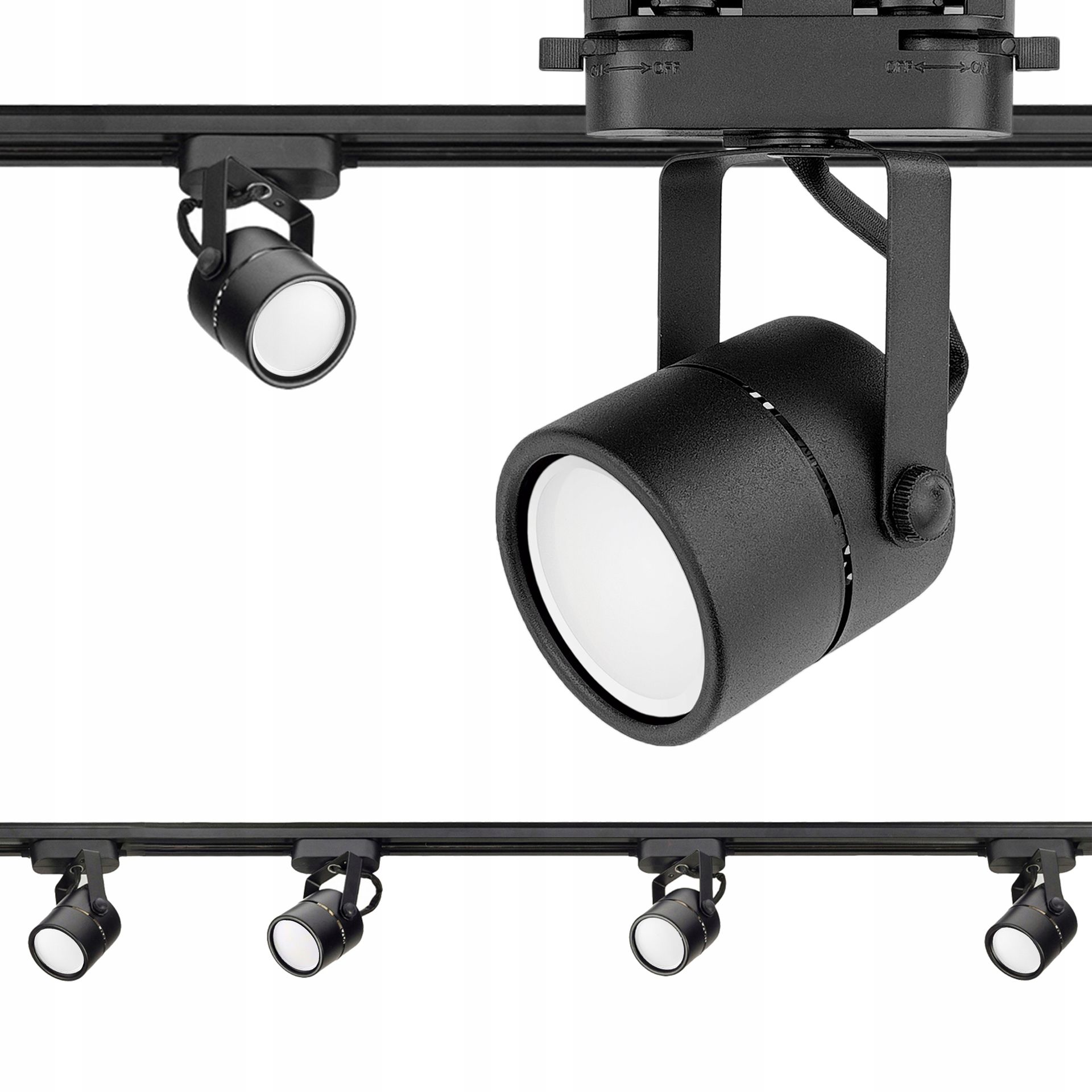 Zestaw 4x Spot Reflektor Ruchomy Czarny Na GU10 Szynoprzewód Szyna 1,5m